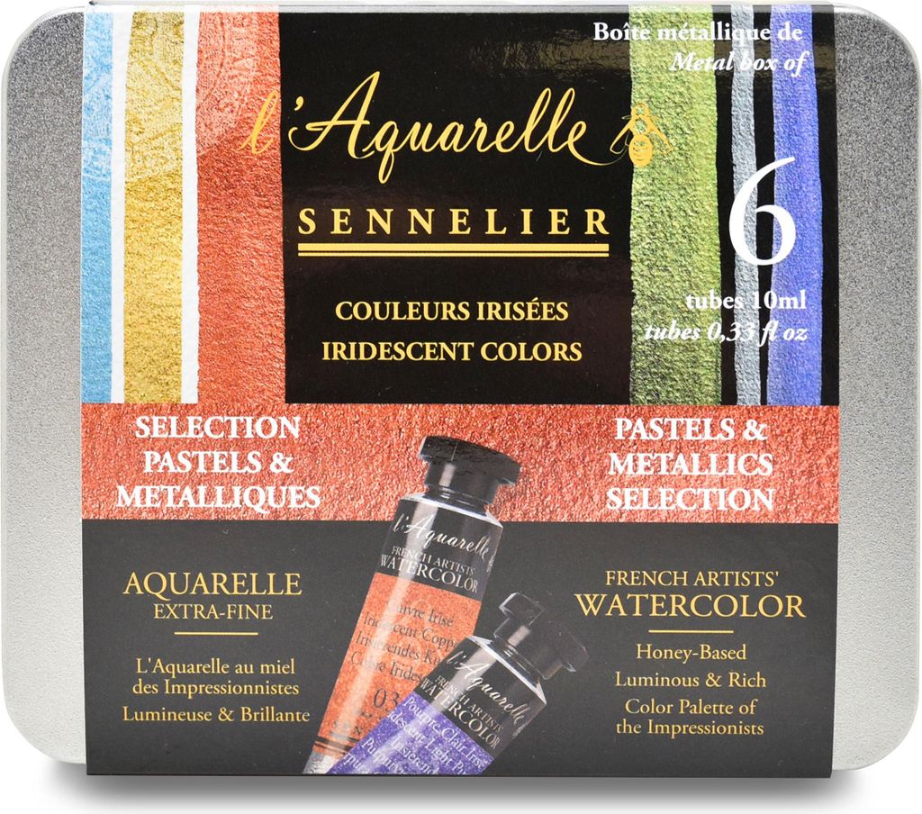 Sennelier Aquarellfarbe - Metallkasten mit 6 x 10ml Tuben irisierend N131625.02