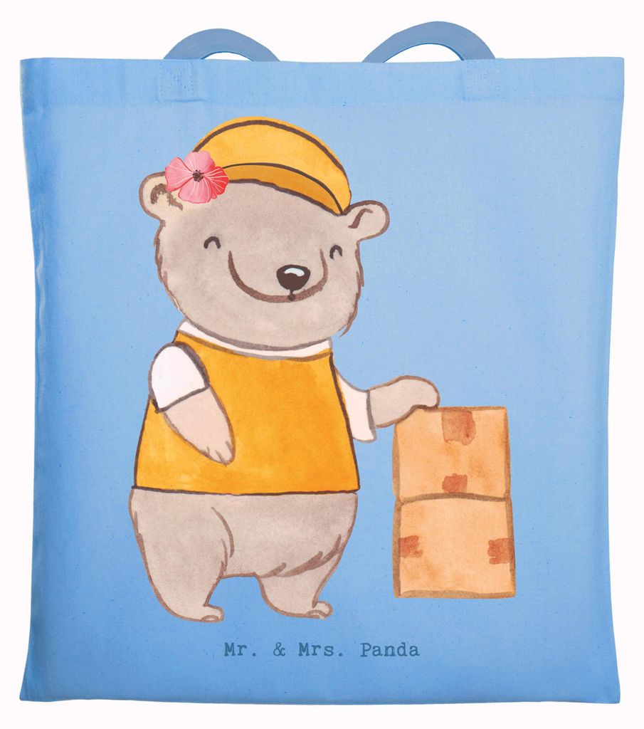 Mr. & Mrs. Panda Shopping Tasche Lagerarbeiterin Herz - Sky Blue - Geschenk, Tragetasche, Kartons, Fachlageristin, Ausbildung, Einkaufstasche, Möb...
