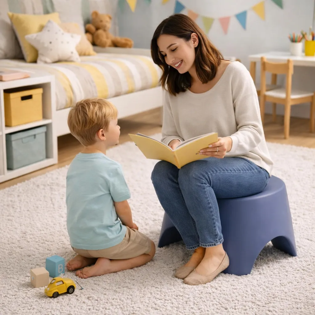 Tabouret enfant bleu stable et sûr pour chambre de petits - Modèle T22