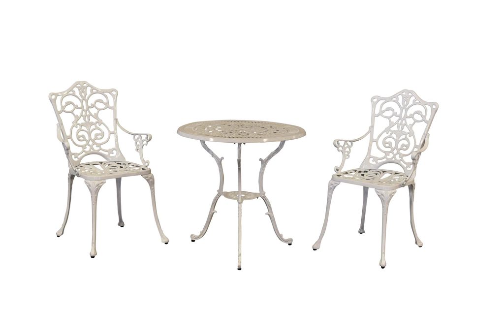 Merxx Gartenmöbelset Lugano weiß 3tlg., 2 Sessel, 1 Tisch Ø 70 cm - Aluminiumguss