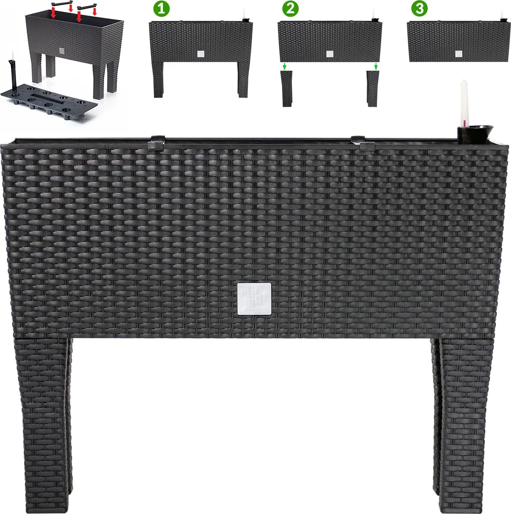 Jardinière triple compartiment en polyrotin robuste 60 cm pour jardin