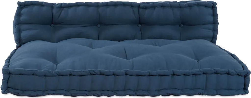 Coussin de palette avec dossier bleu en tissu DesignMeubles 120x80cm