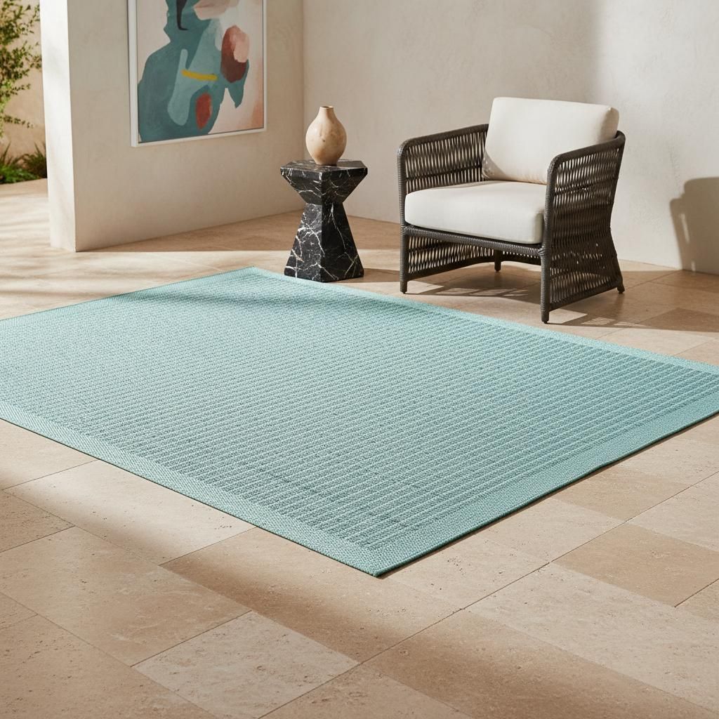 Terrassenteppich Unifarben Robust Waschbar Strapazierfähig | Blau 160x230 cm Terrasse Garten Schadstoff Saugroboter | ORIANA – Kadima Design