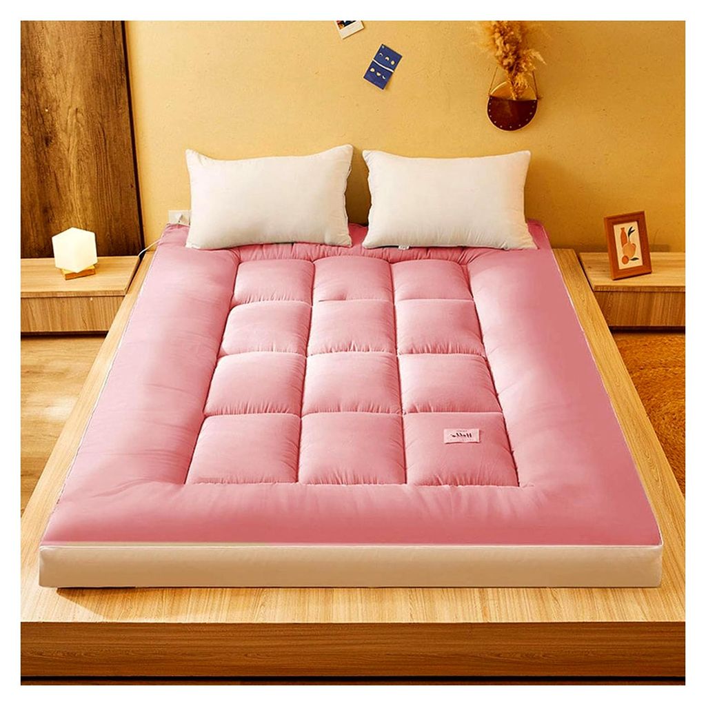 Japanische Futonmatratze Dicke Tatami-Matte Schlafunterlage Rutschfeste Schlafmatte Faltbare Rollmatratzen für Camping, Rosa, 120 * 200CM