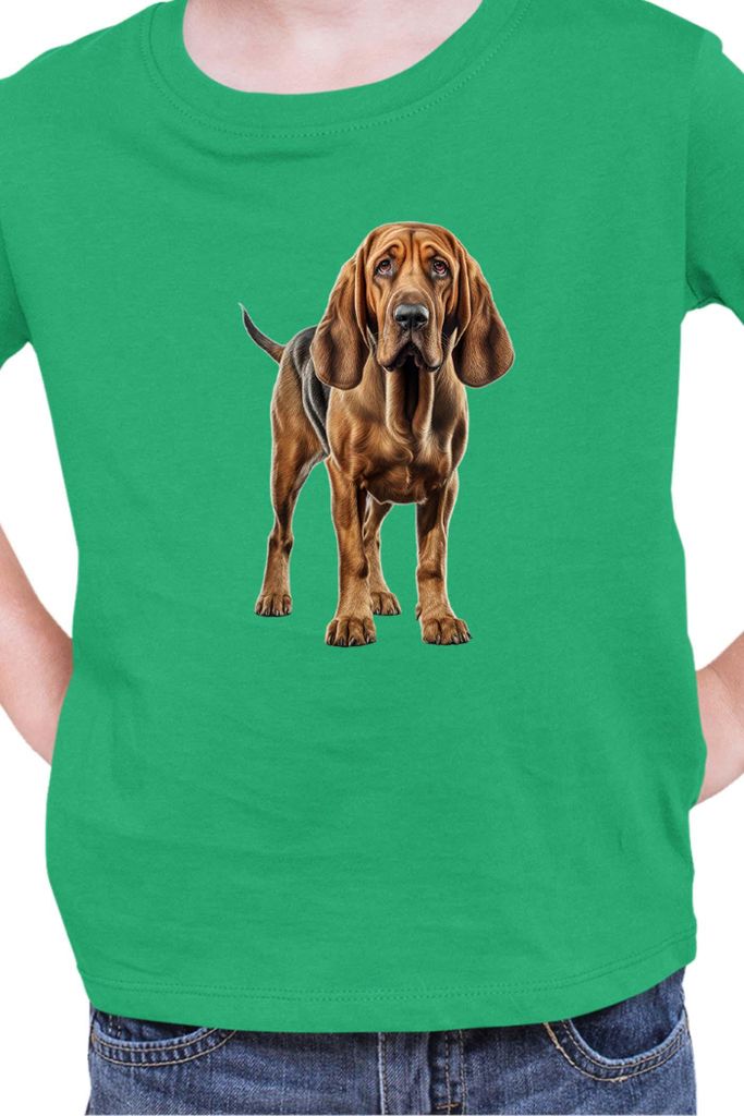 Kinder T-Shirt Dogs Breeds Bloodhound Dog Breed 005, 9-11 Jahr - 140 / Grün