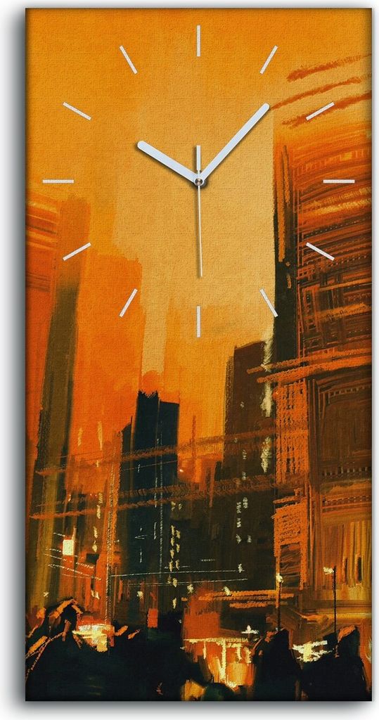 Küchenuhr Bürouhr Leinwand Uhr Quarz 30x60 Malerei Menschen Stadt bei Nacht - weiße Hände