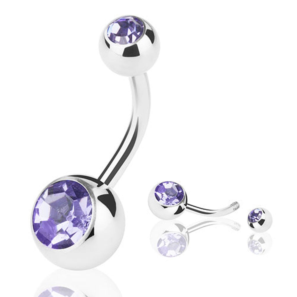 Taffstyle Bauchnabelpiercing Bauchnabelpiercing Banane Stecker Doppel Kristall, Violett / 1,6mm x 10mm / 8mm x 5mm