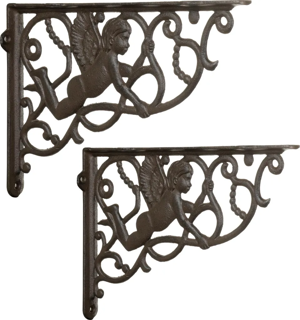 Supporto Mensola Ghisa Bianca Moritz 18x27,5 cm Stile Antico 2pz