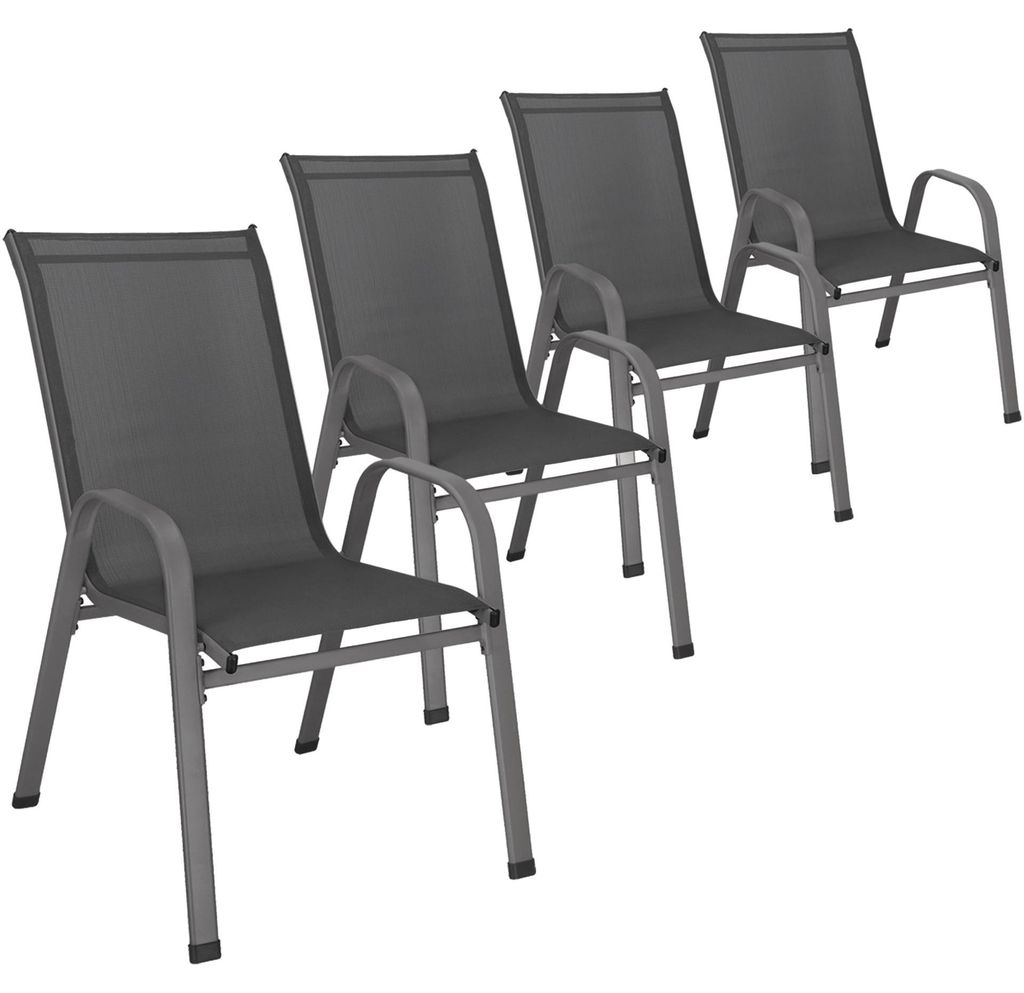 4er-Set Metallstühle für Garten, Balkon oder Terrasse – Höhe: 92 cm, Belastbar bis 120 kg, Dunkelgrau, Wetterfest und Stabil