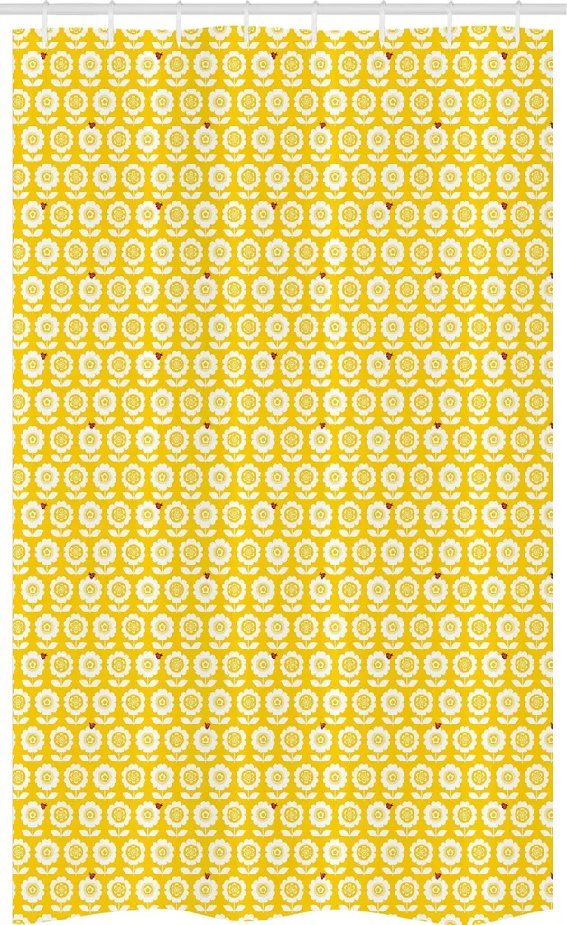 ABAKUHAUS Tenda da doccia stretta con motivi floreali, motivo scandinavo, set decorativo per bagno in tessuto con ganci, 120 x 180 cm, giallo vermiglio