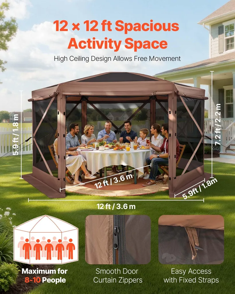 Pavillon pliable 3,6x3,6 m Tente de réception Pop-up avec sac - Marron - 2