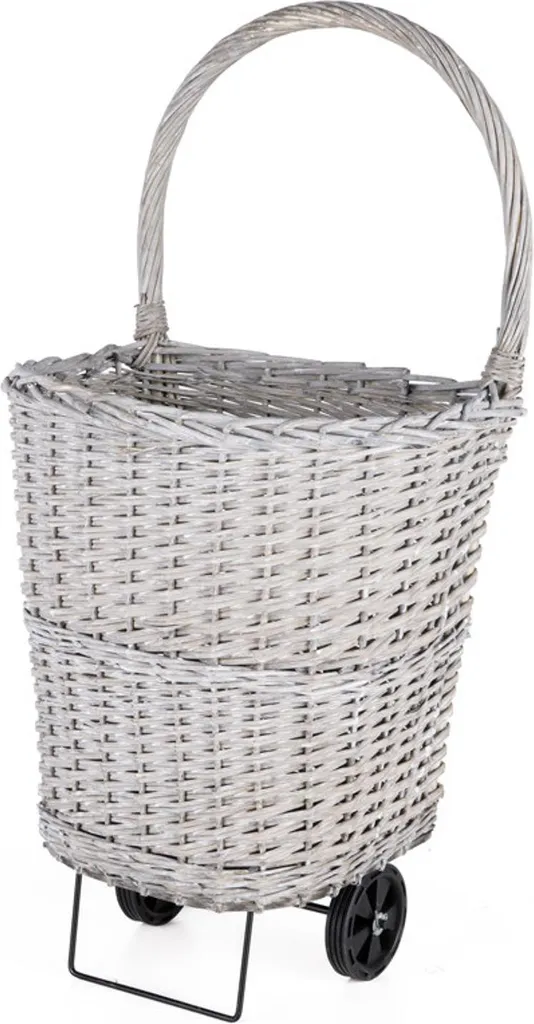 Chariot à bûches robuste en osier et acier - Modèle XL avec roues 20cm