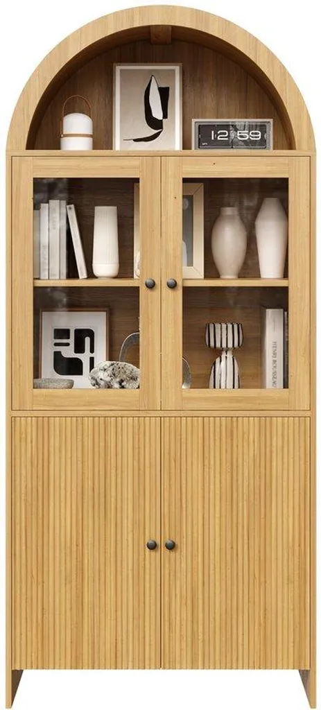 Meuble de salon à portes vitrées motif vague - Buffet toit en arc de 120cm