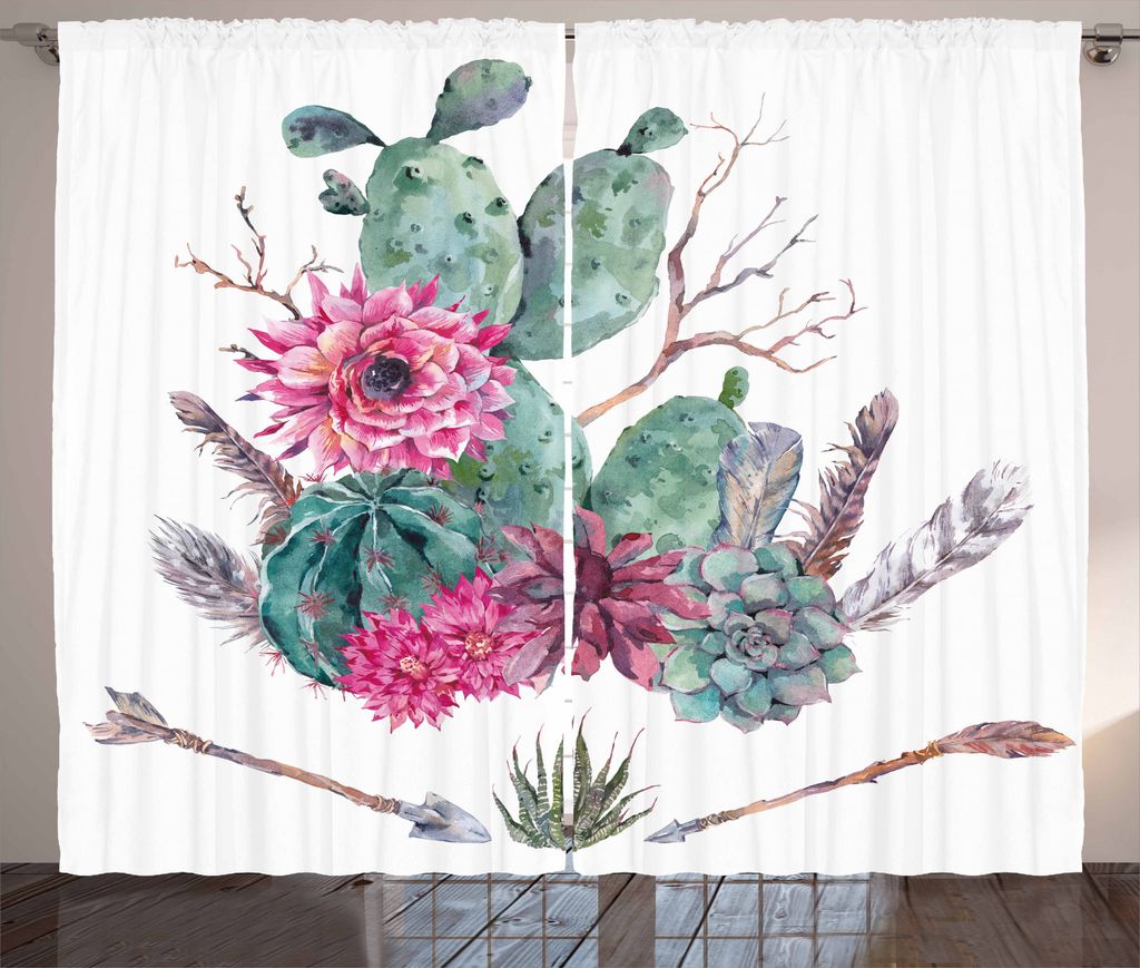 ABAKUHAUS Kaktus Rustikaler Vorhang, Exotische Blumenstrauß-Weinlese, Wohnzimmer Universalband Gardinen mit Schlaufen und Haken, 280 x 175 cm, Bra...