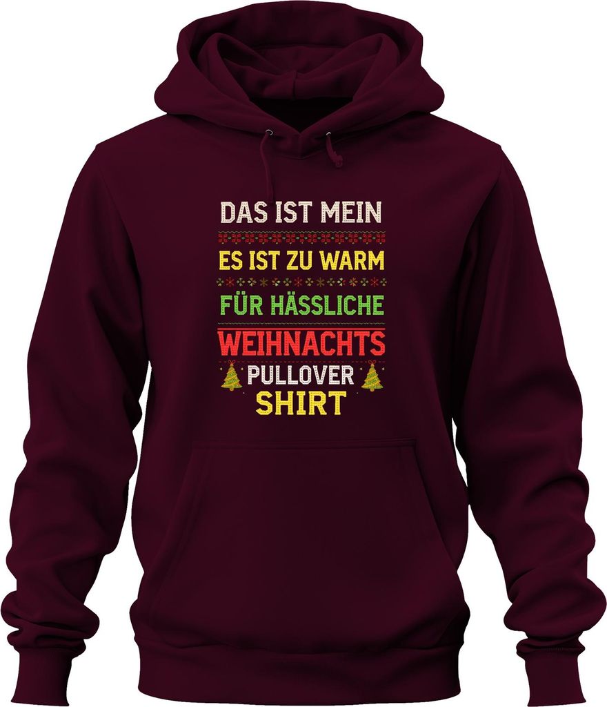 Zu warm für hässliche Weihnachts lustig Geschenk Retro Strick Uni Hoodie Kapuzenpullover, Burgundy, S