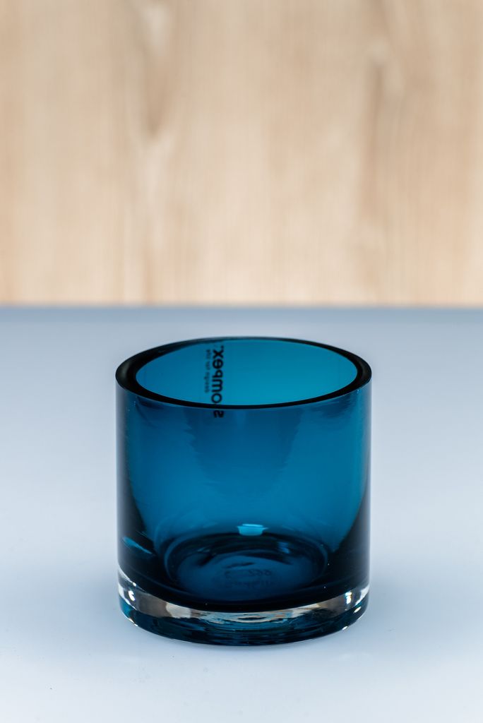 SPARK Dekoglas Glas Dunkel Blau Teelichthalter Kerzenleuchter Rund Teelichtglas / Blumenglas