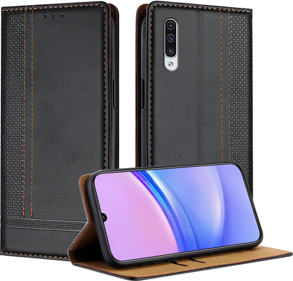 Handyhülle für Samsung Galaxy A50 A50S A30S Leder Flip Klappbare Schutzhülle mit Standfunktion Schwarz