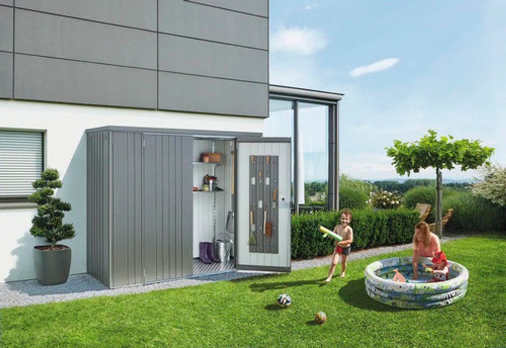 Biohort Equipment Locker, Metallschuppen, Doppel, Flachdach, Metallic-silber, Stahl, Metallic-silber