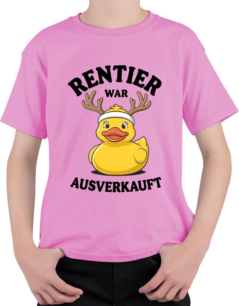 Rentier war t Weihnachten Gummiente Geschenk lustig Uni Kinder T-Shirt, Pink, 152