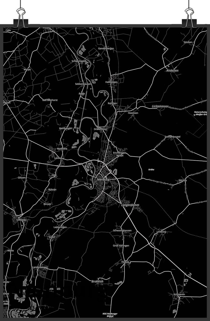 Mr. & Mrs. Panda Bild Nienburg DIN A4 - Geschenk, wanddeko, Stadt Dorf Karte Landkarte Map Stadtplan, Wandbild, Wanddekoration, drucke, kunstdruck ...