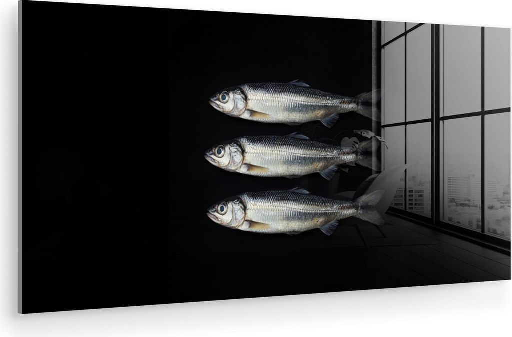 MuchoWow Glasbilder - Bilder auf Wandbild - Foto auf Glas Hering - Fisch - Schwarz 120x60 cm Wanddekoration aus Glas - Acrylglasbild - Acrylbilder ...