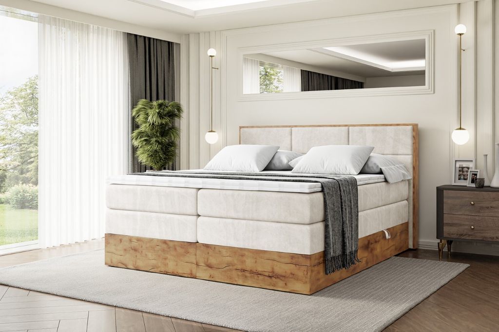 ALTDECOR Boxspringbett mit Matratze und Lattenrost, Topper, Polsterbett mit Bettkasten, Bett mit Stauraum H3- und H4- Matratze, Doppelbett, Springb...