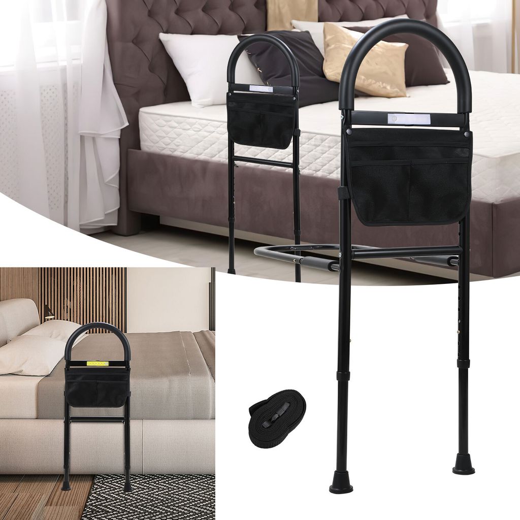 Hengda Bettgitter Aufstehhilfe Bett, Höhenverstellbar Haltegriffe Für Senioren Pflegebett Zubehör, mit Ablagetasche&Sensorlicht