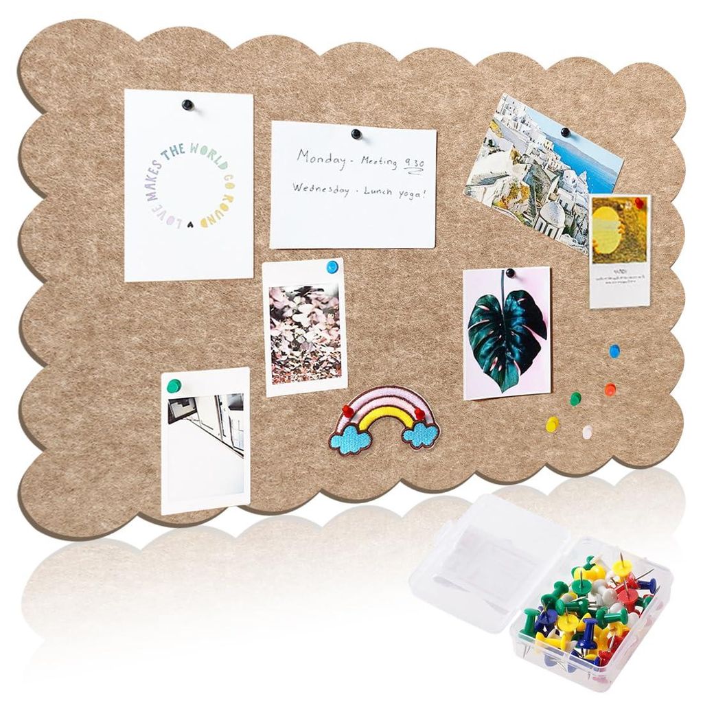 Filz-Pinnwand, 60 x 40 cm, mit gewelltem Rand, faltbar, dekorativ, ohne Bohren, inklusive Reißzwecken, für Büro, Küche, Schule, Zuhause, Kinder...