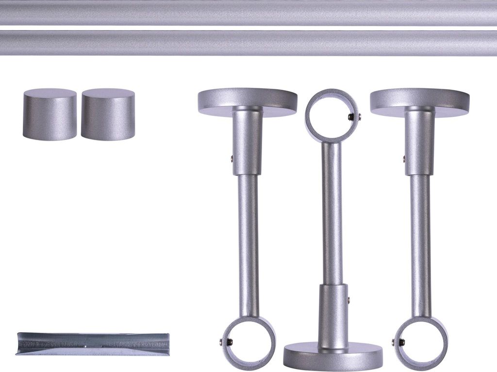 Victoria M. Gardinenstange Set, 1-läufig, 19 mm, 240 cm, silber + Decke, Kappe Komplettset mit Halterungen & Endstücke, Vorhangstange in Silb...