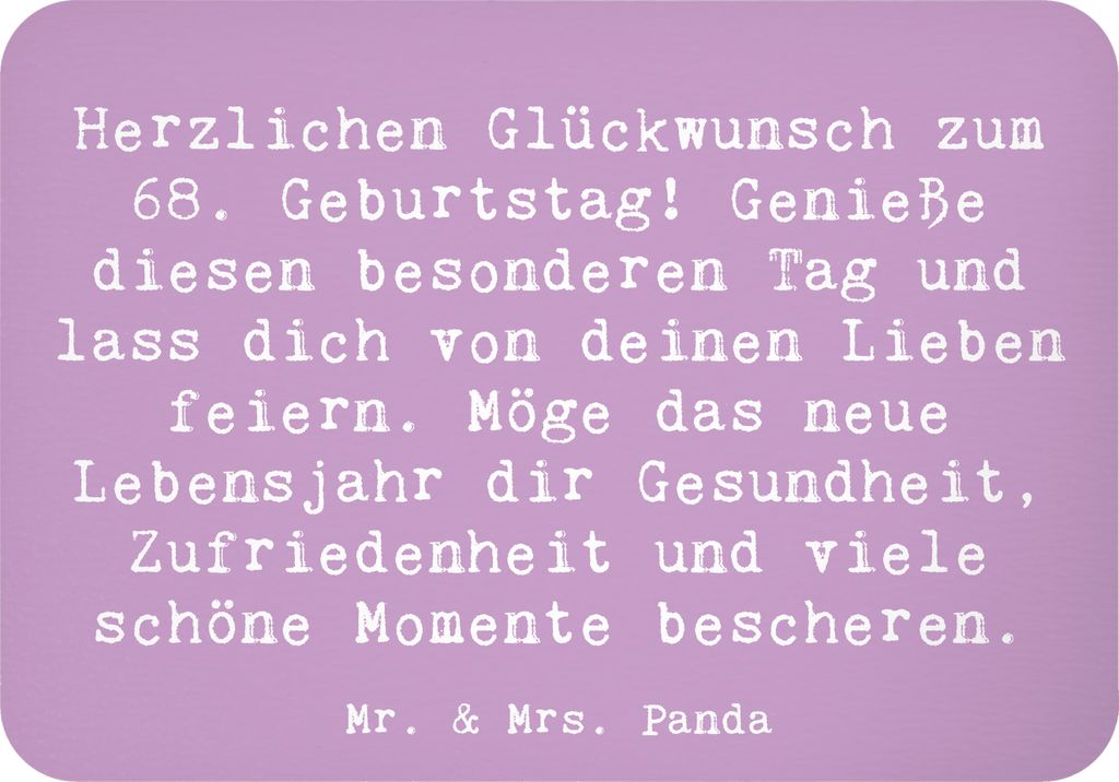 Mr. & Mrs. Panda magnet Spruch 68. Geburtstag Freude - Lavendeltraum - Geschenk, besondere Anlässe, Pinnwandmagnet, Happy Birthday, Kühlschrankma...