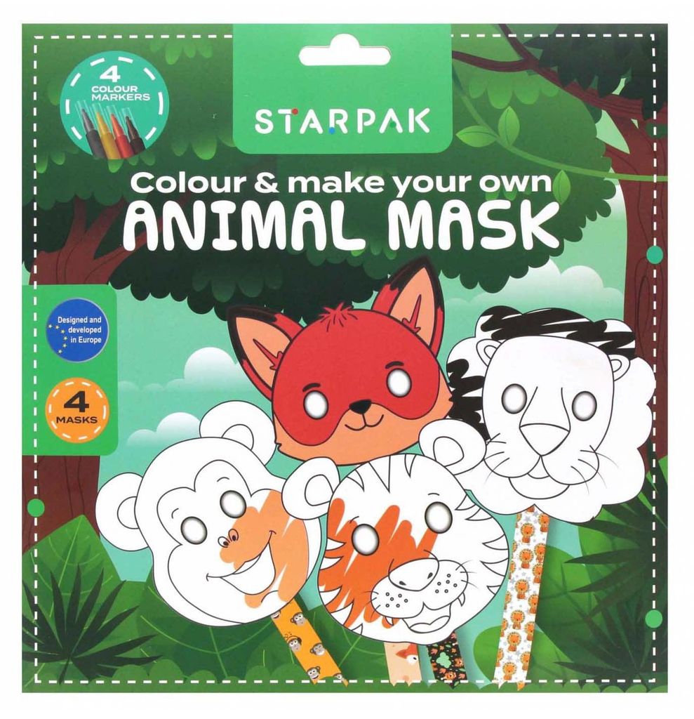 4er Masken-Set Tiermasken zum selbst Dekorieren für Kinder