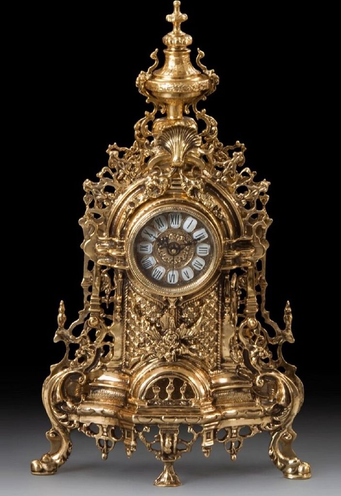 Casa Padrino Luxus Barock Tischuhr Gold 34 x H. 59 cm - Handgefertigte Bronze Uhr im Barockstil - Barock Schreibtischuhr - Barock Schreibtisch Deko...