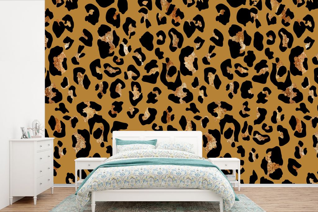 MuchoWow Fototapete für Wohnzimmer oder Schlafzimmer Wandtapete Vinyl Motivtapete Tiere - Pantherdruck - Muster - 330x220 cm - Fototapeten