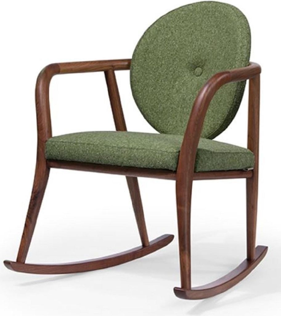 Casa Padrino Luxus Schaukelstuhl Grün / Braun 66,5 x 71 x H. 87,5 cm - Gepolsterter Massivholz Stuhl mit Armlehnen - Luxus Wohnzimmer Möbel