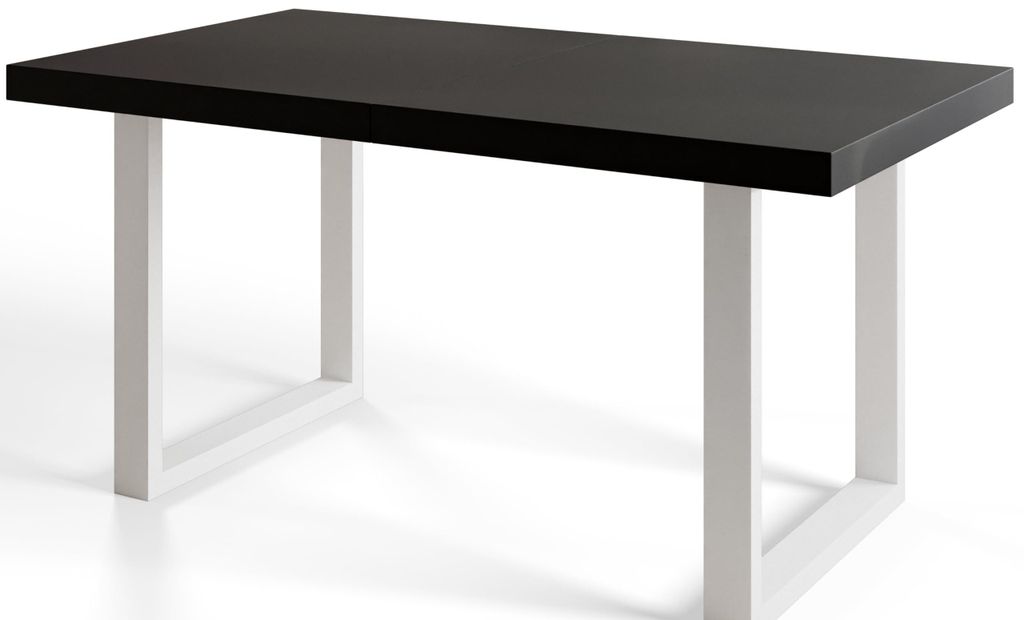Alpi Moebel, Rechteckiger Esstisch Loft-U, Industrieller Modern Tisch 160x90x77 cm, Schwarz mit Metallbeinen in Weiß