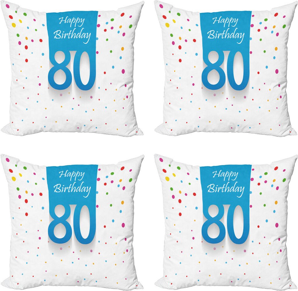 ABAKUHAUS 80. Geburtstag Kissenbezug Set (4 Stück), Tupfen Geburtstag, Moderner Doppelseitiger Digitaldruck, 45 cm x 45 cm, Mehrfarbig