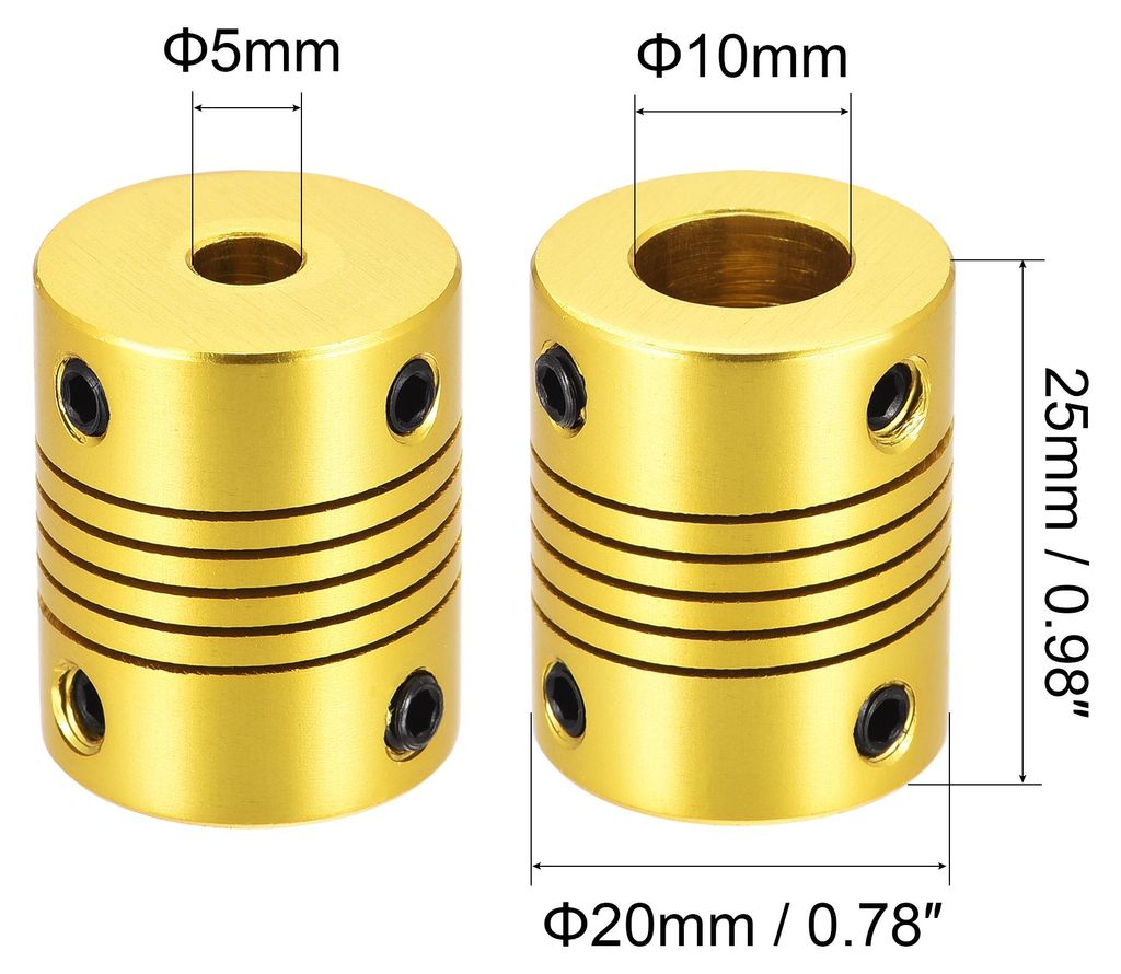 5Stk. 10mm bis 5mm Aluminiumlegierung Flexible Wellenkupplung L25xD20 Goldton