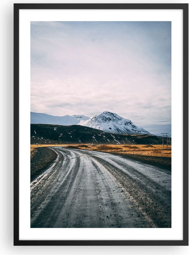 Gerahmtes Poster - Schwarzer Rahmen - Frostig Landschaft Weg - 50x70 cm - Wand Bild - Wanddeko - Wandbilder - Kunstposter - Wandposter - Bilderrahm...
