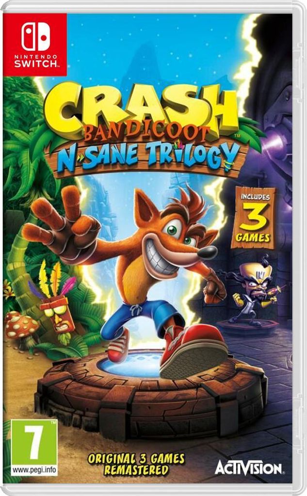 The image is a video game cover for Crash Bandicoot N. Sane Trilogy on Nintendo Switch.