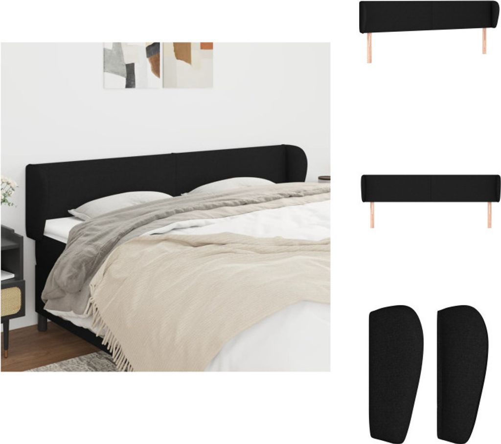 vidaXL Kopfteil mit Ohren Schwarz 183x23x78/88 cm Stoff - Kopf- & Fußenden