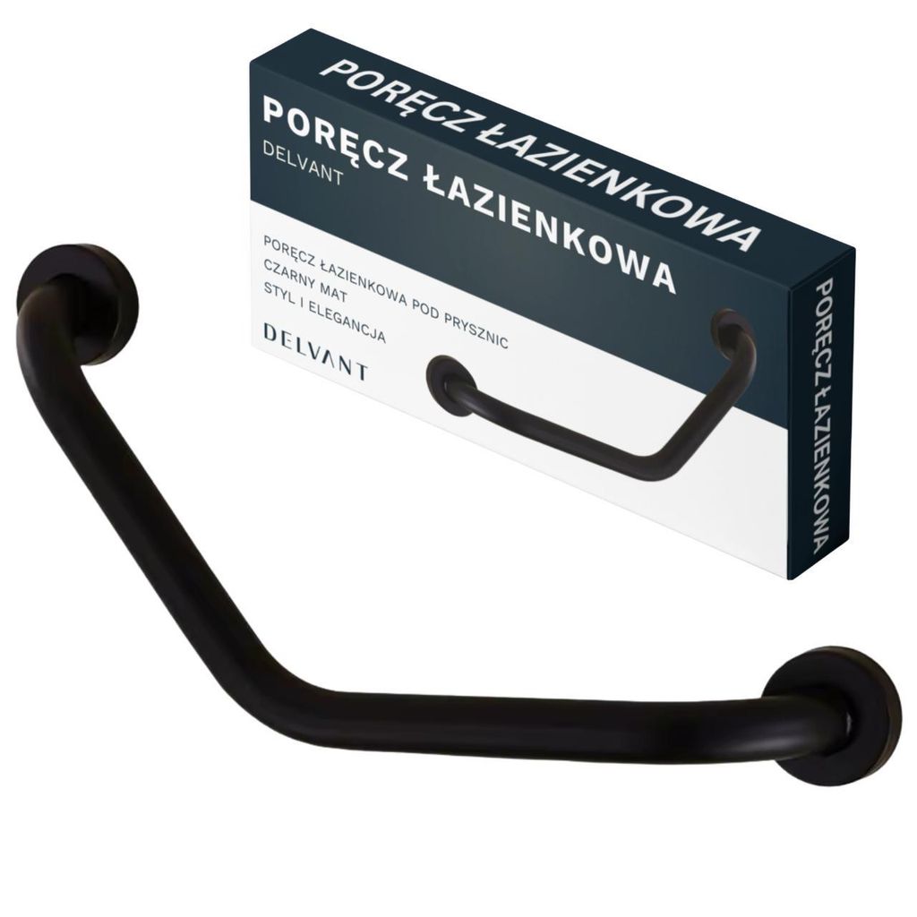 DELVANT Badezimmer Haltegriff, gebogener Wandgriff aus Edelstahl, Dusch- und WC-Stützgriff, Badewannengriff, Aufstehhilfe für Senioren, Schwarz