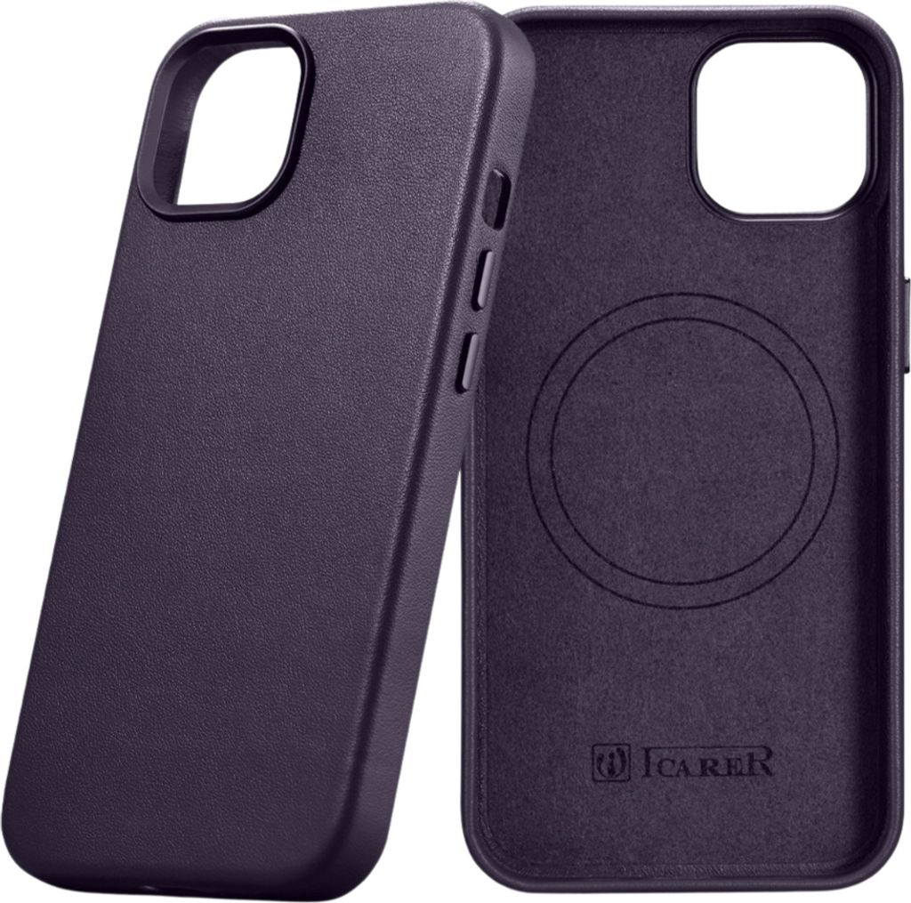 Icarer Case Ledertasche mit Magsafe für Iphone 14+ Dunkel Lila