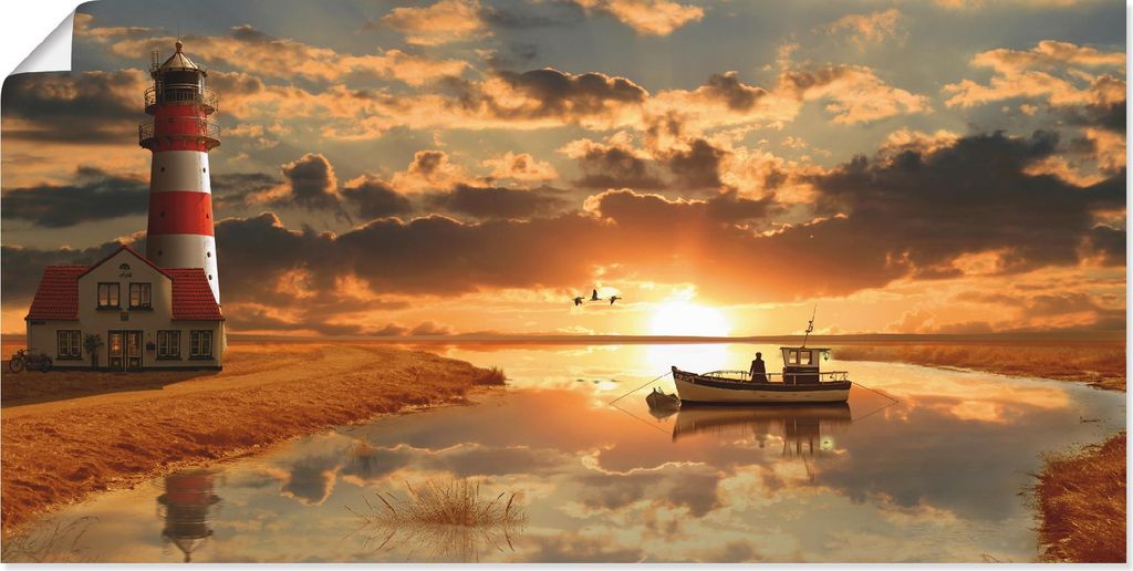 ARTland Poster Maritime Idylle beim Leuchtturm Größe: 100x50 cm