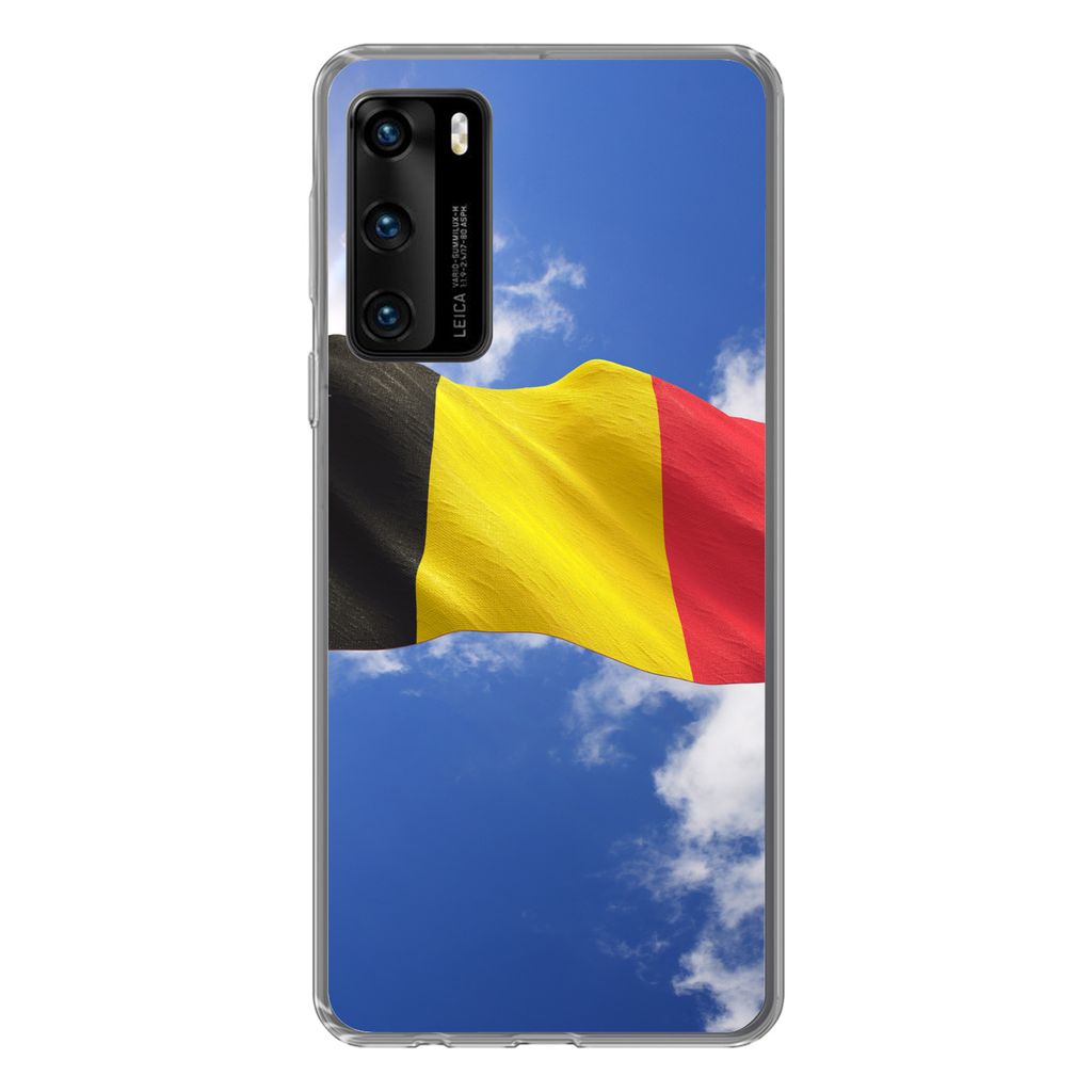 MuchoWow Handyhülle Schutzhülle Hülle für Huawei P40 Die Flagge Belgiens weht am Himmel Silikon Softcase Handy Hülle - Handytasche