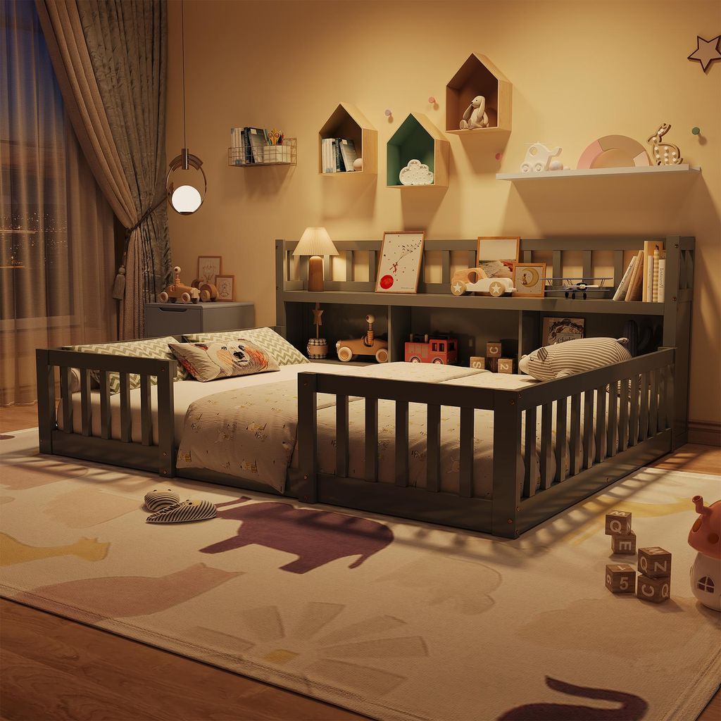 ProximaX Kinderbett 140x200 cm Grau Massivholz mit Produktbild 