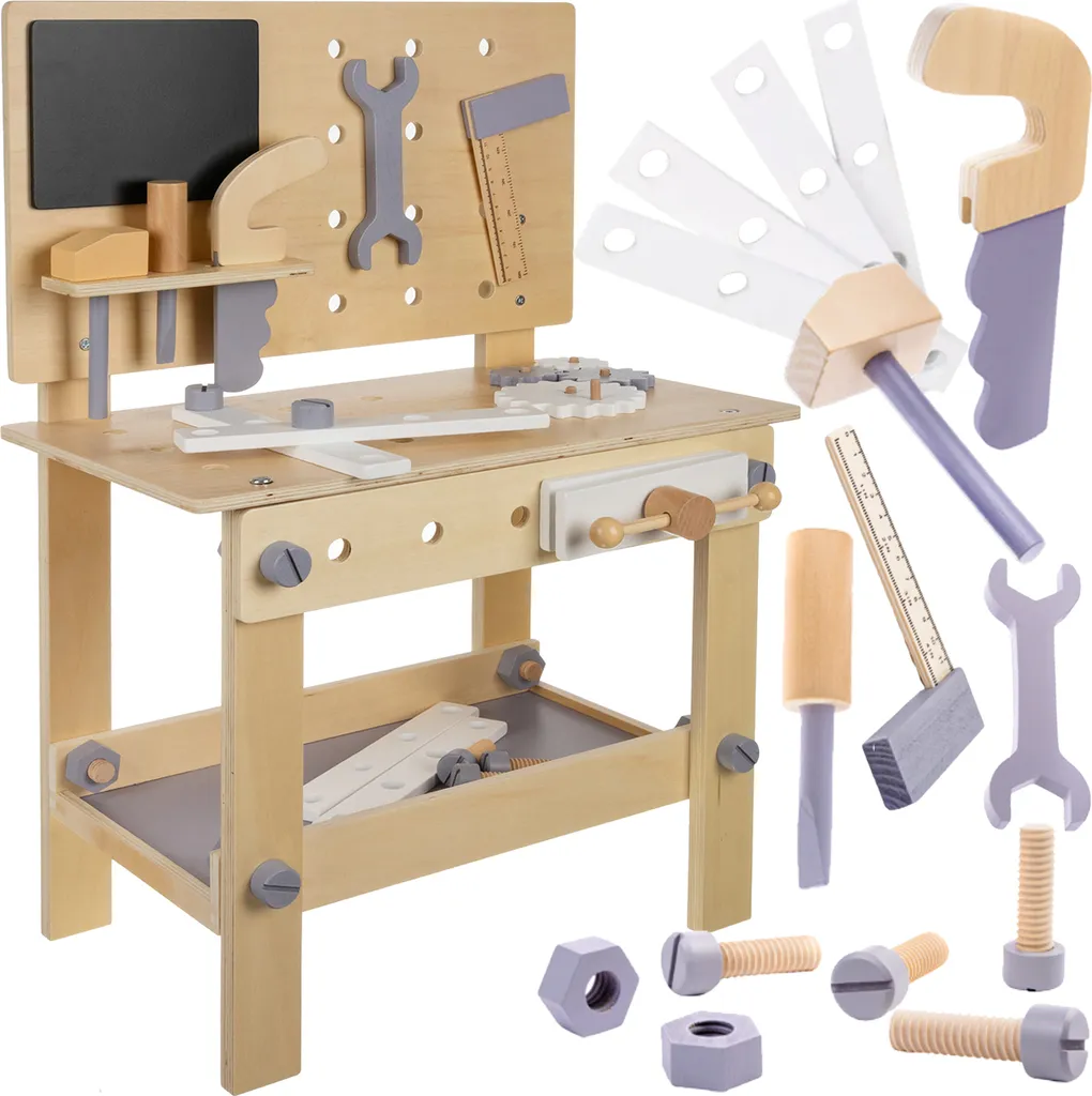 Atelier de bricolage enfant en bois : Set d'outils complet avec établi