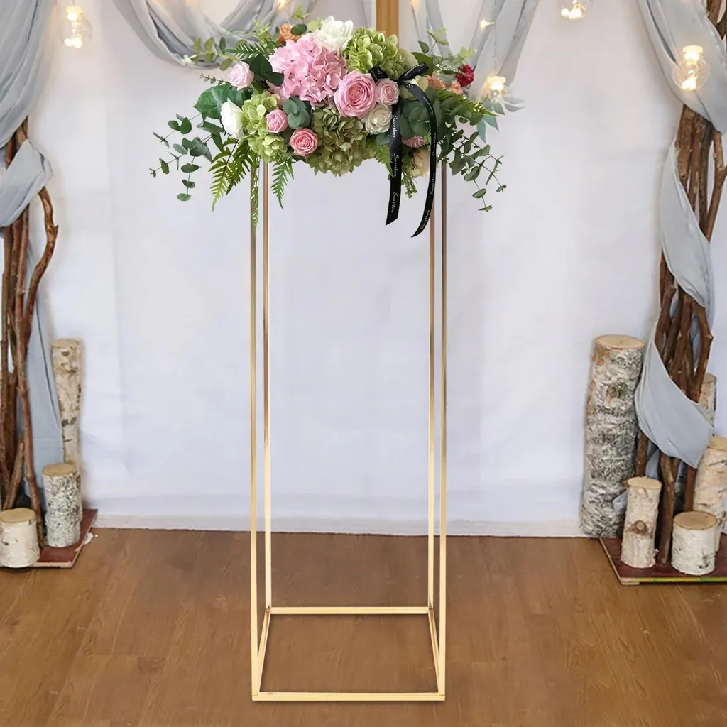 Décoration de table mariage support fleurs colonne dorée 100 cm fer - 8
