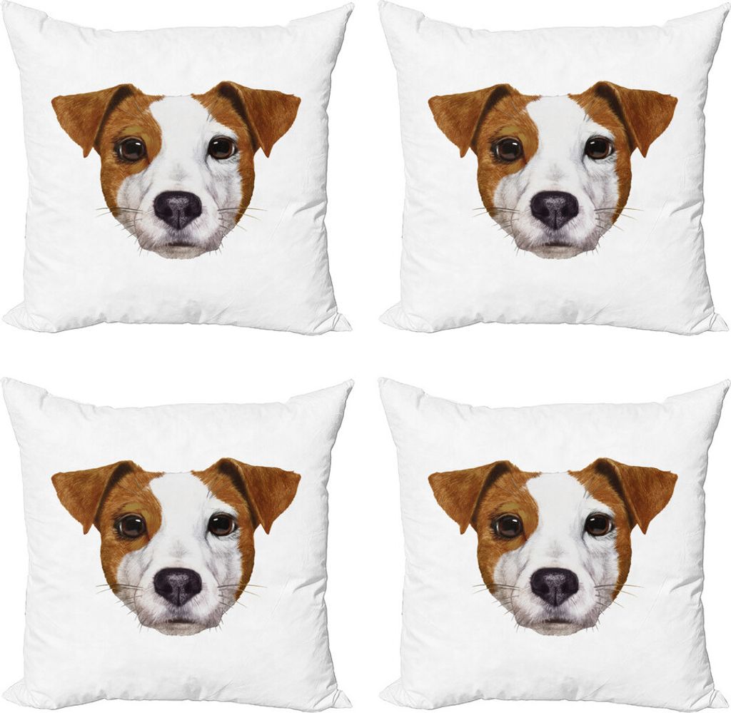 ABAKUHAUS Jack Russell Kissenbezug Set (4 Stück), Hand gezeichneter Hund Tier, Moderner Doppelseitiger Digitaldruck, 60 cm x 60 cm, Braun weiß
