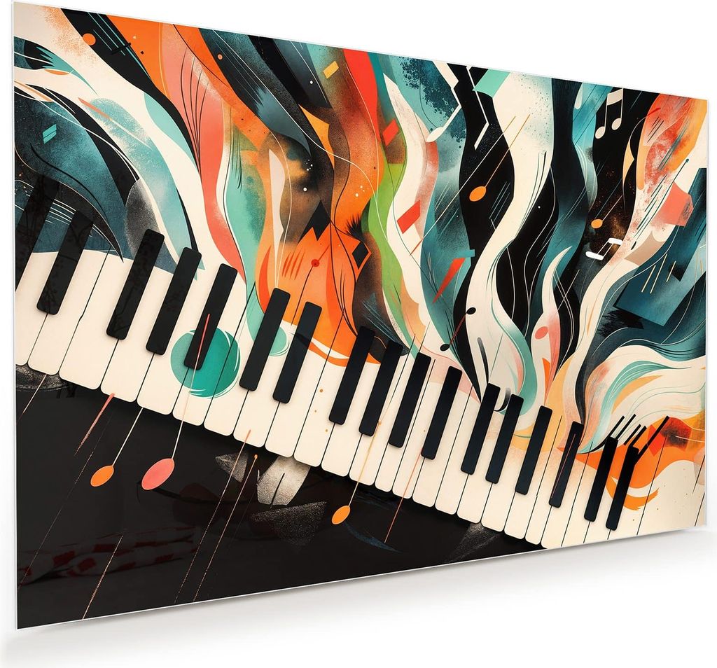 Glasbild 120x80cm in XXL für Wohnzimmer, Schlafzimmer Motiv Farben Klavier