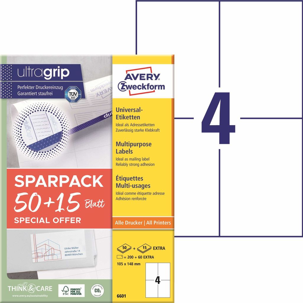 Avery Zweckform® 6601 6601 Etichette universali ultragrip - Immagine del prodotto 